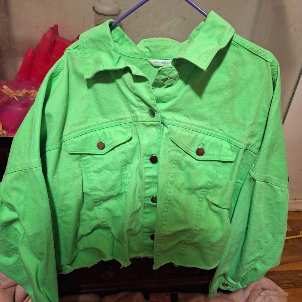 Highway Jeans Lime Green Jean Jacket Distressed Size 3x